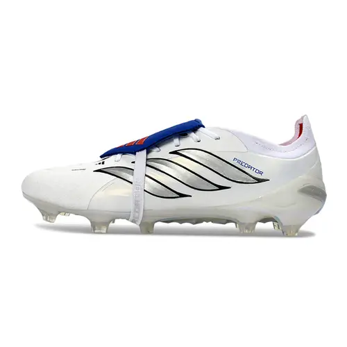 Chuteira Campo Adidas Predator Tongue 26 Elite FG Branco, Prata e Azul 