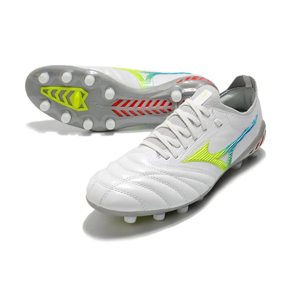 Chuteira Campo Mizuno Morelia Neo 3 FG Branca, Azul e Verde