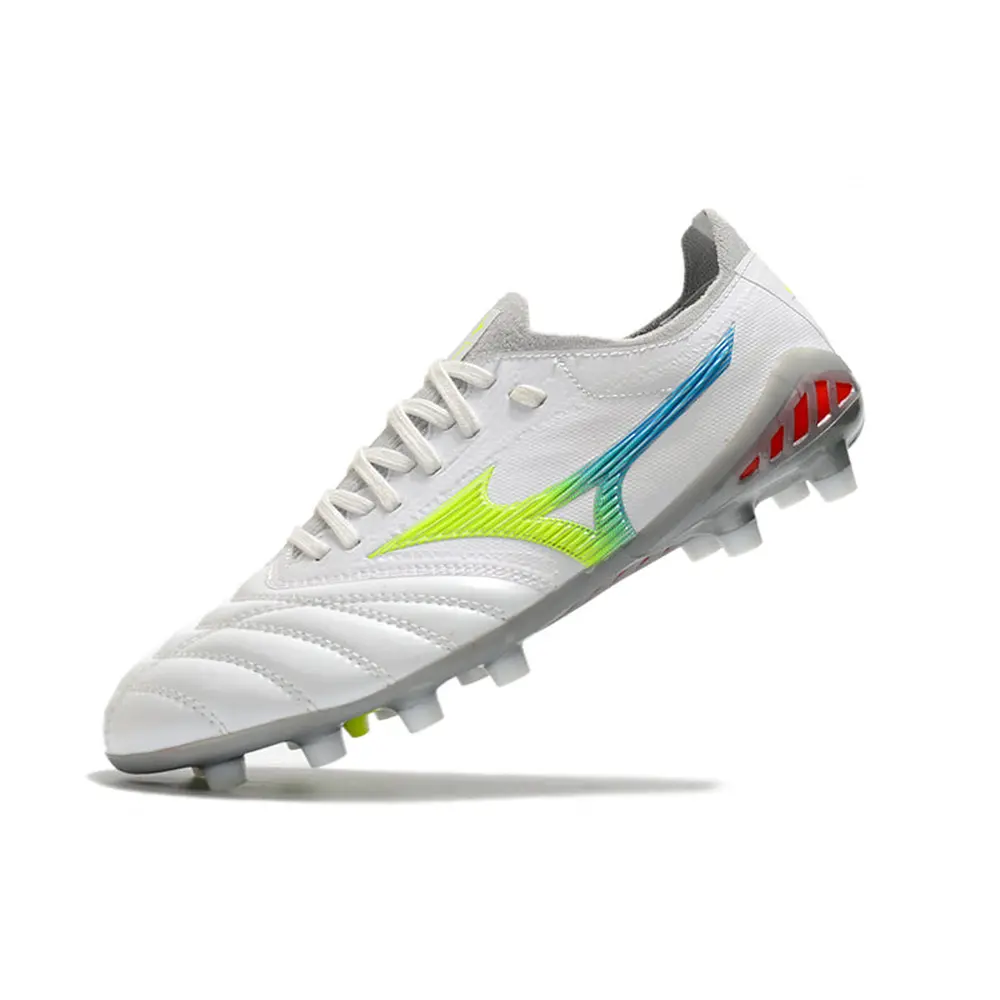 Chuteira Campo Mizuno Morelia Neo 3 FG Branca, Azul e Verde