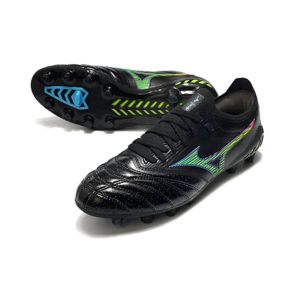 Chuteira Campo Mizuno Morelia Neo 3 FG Preta, Verde e Azul