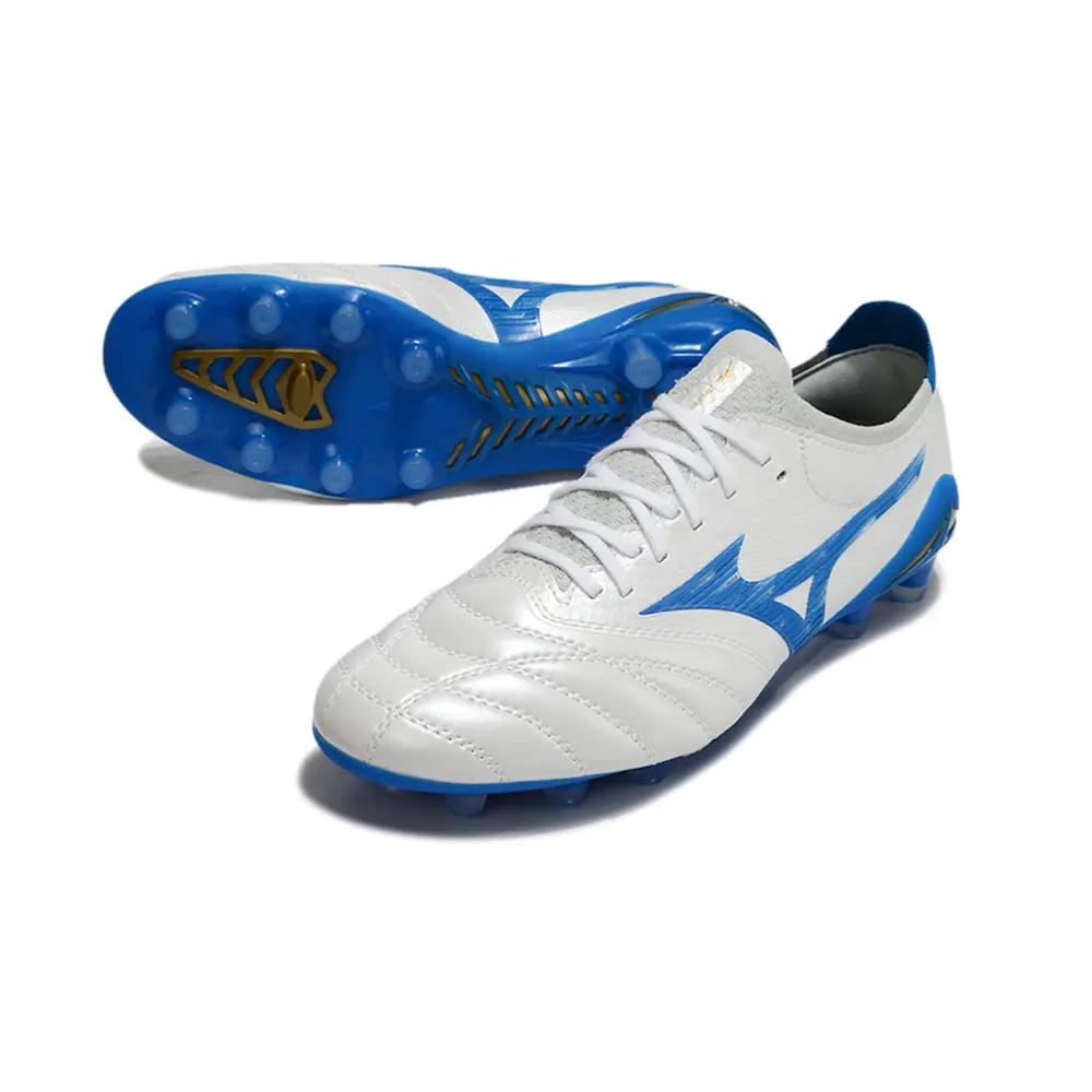 Chuteira Campo Mizuno Morelia Neo 4 Beta FG Branca e Azul