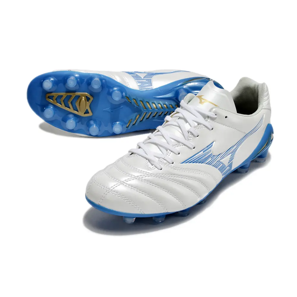 Chuteira Campo Mizuno Morelia Neo 4 Beta FG Branca e Azul