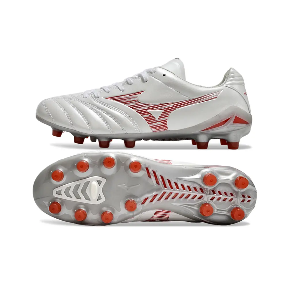 Chuteira Campo Mizuno Morelia Neo 4 Beta FG Branca e Verm...