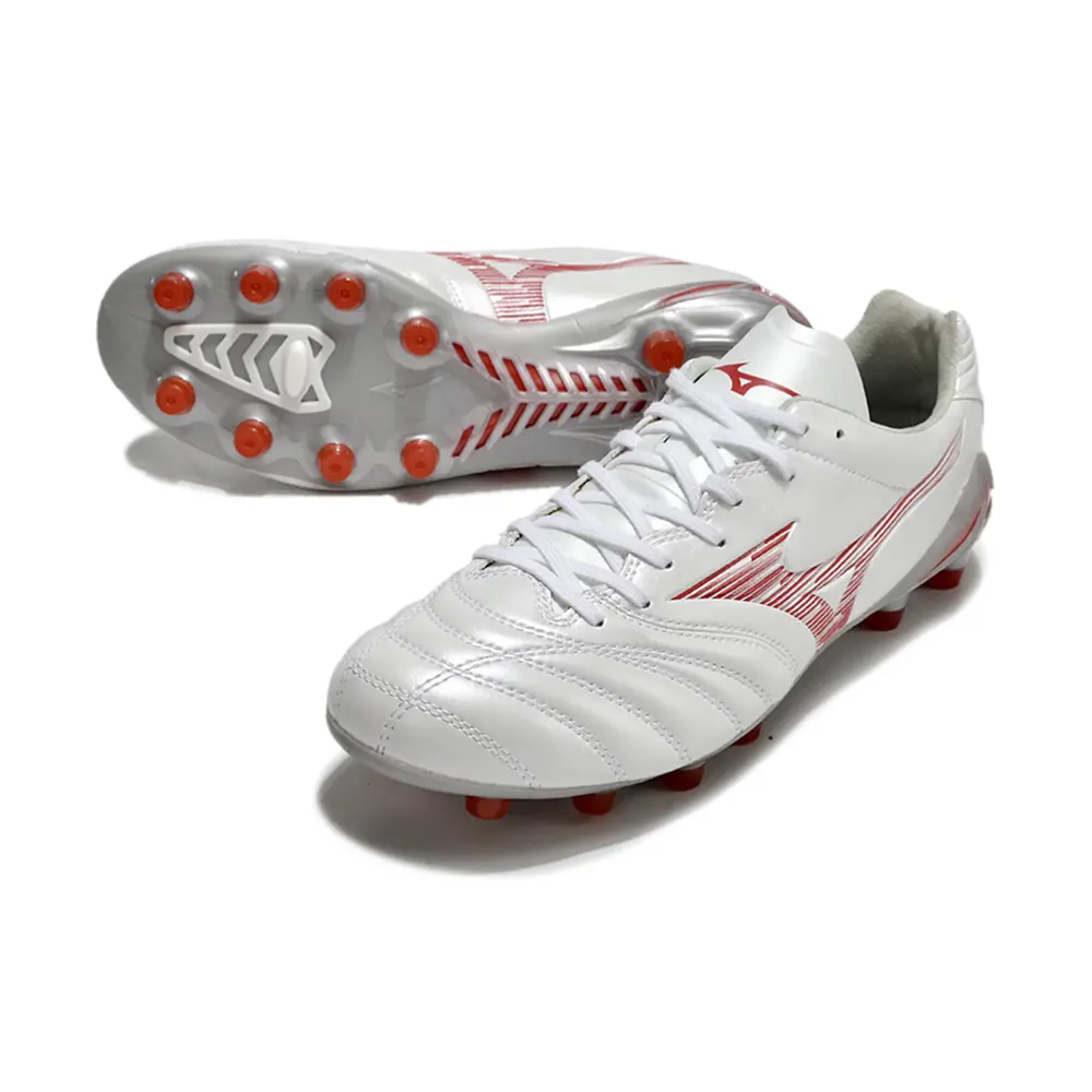 Chuteira Campo Mizuno Morelia Neo 4 Beta FG Branca e Verm...