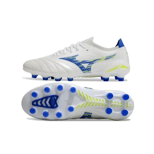 Chuteira Campo Mizuno Morelia Neo 4 Beta FG Branca, Azul e Verde