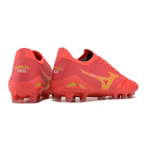 Chuteira Campo Mizuno Morelia Neo 4 Beta FG Vermelha e Dourada 