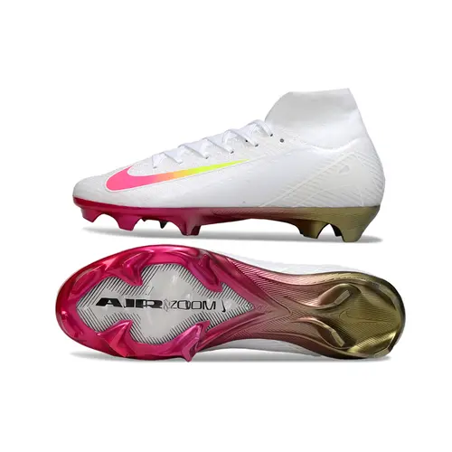 Chuteira Campo Nike Air Zoom Mercurial Superfly 10 Elite FG Branca, Rosa e Amarelo