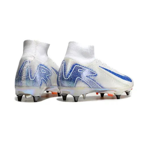 Chuteira Campo Nike Air Zoom Mercurial Superfly 10 Elite Trava Mista Branca, Azul e Laranja 