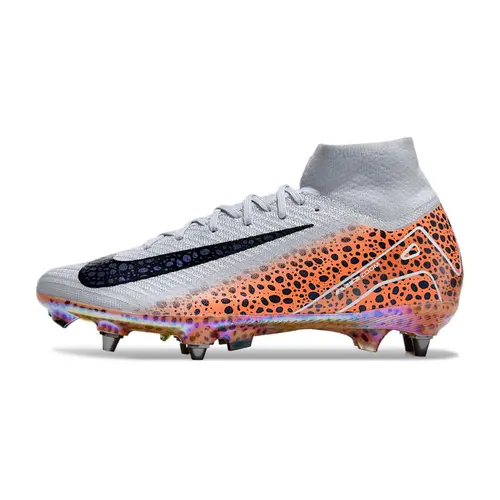 Chuteira Campo Nike Air Zoom Mercurial Superfly 10 Elite Trava Mista Branca, Laranja e Preto - Electric Pack