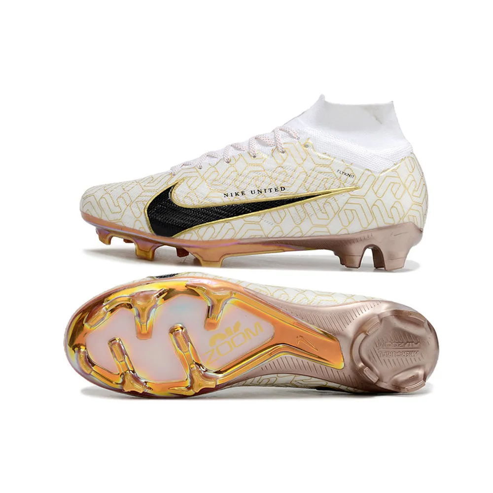 Chuteira Campo Nike Mercurial Superfly 9 Elite FG | Branca e Dourada