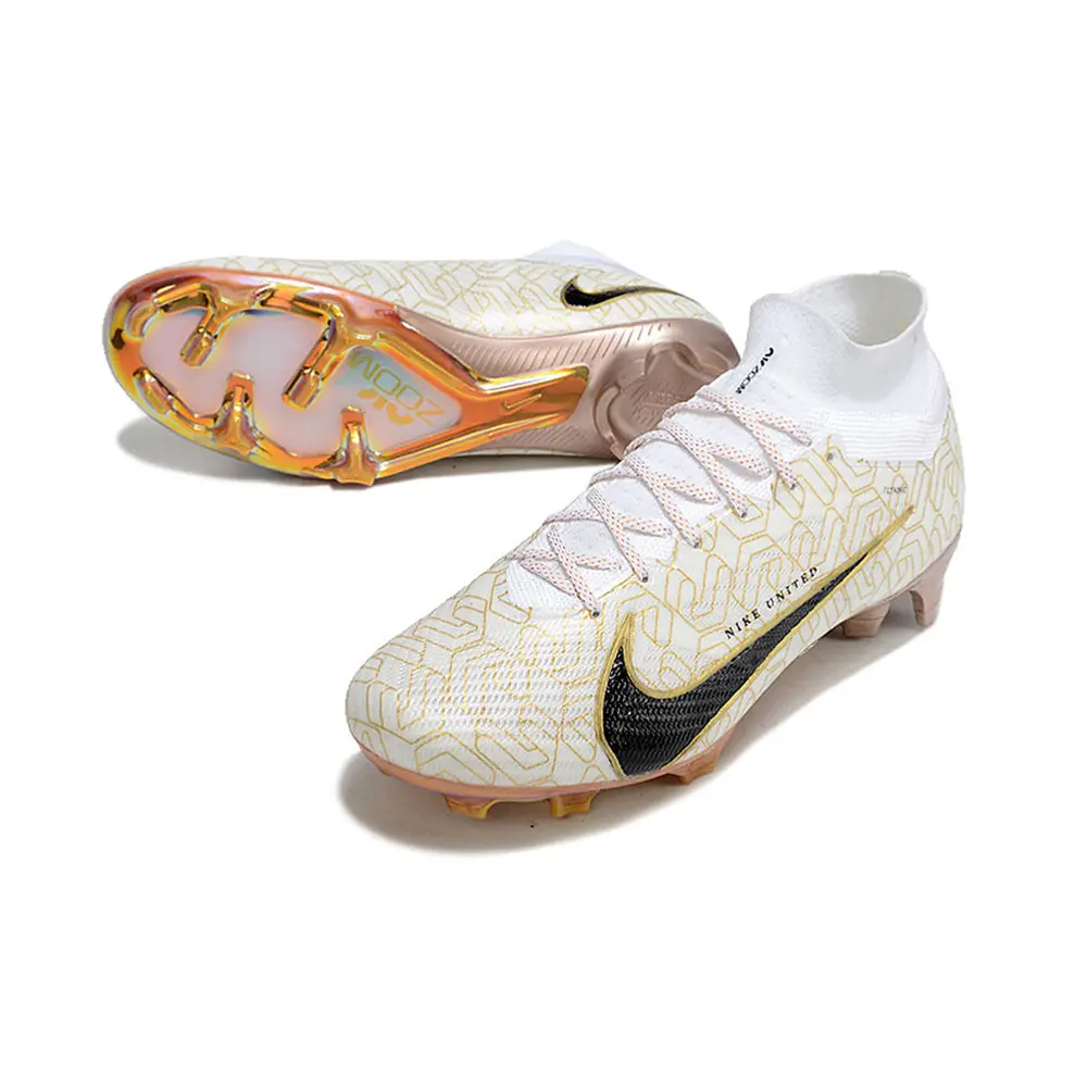 Chuteira Campo Nike Mercurial Superfly 9 Elite FG | Branca e Dourada