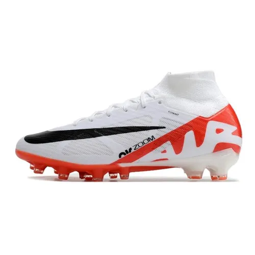 Chuteira Campo Nike Air Zoom Mercurial Superfly 9 Elite FG Branca e Laranja 