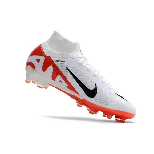 Chuteira Campo Nike Air Zoom Mercurial Superfly 9 Elite FG Branca e Laranja 