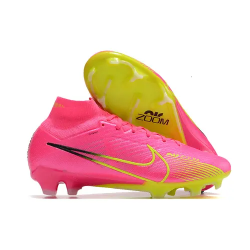Chuteira Campo Nike Air Zoom Mercurial Superfly 9 Elite FG Rosa e Verde - Luminous
