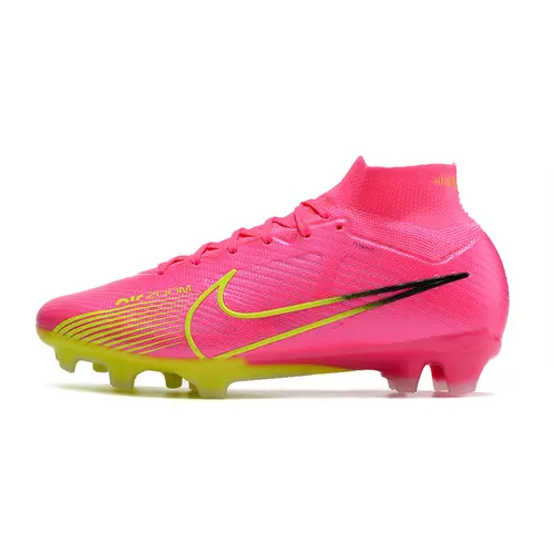 Chuteira Campo Nike Air Zoom Mercurial Superfly 9 Elite FG Rosa e Verde - Luminous