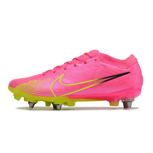 Chuteira Campo Nike Air Zoom Mercurial Vapor 15 Elite Trava Mista Rosa e Verde 