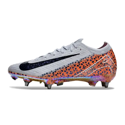 Chuteira Campo Nike Air Zoom Mercurial Vapor 16 Elite Trava Mista Branca, Laranja e Preto 