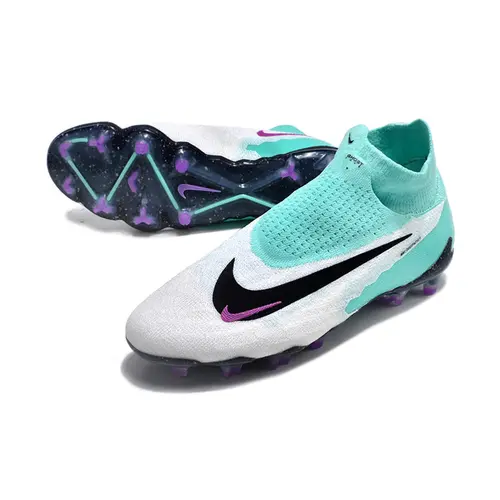 Chuteira Campo Nike Phantom GX DF Elite FG Branca, Verde e Roxa 