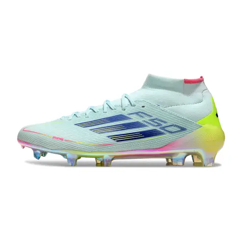 Chuteira Campo Adidas F50 Cano Médio FG Azul, Rosa e Amarelo - Olympic Boot Pack