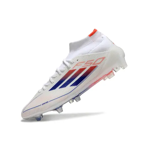 Chuteira Campo Adidas F50 Cano Médio FG Branca, Azul e Laranja - Advancement Pack