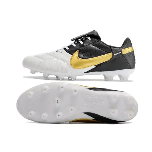 Chuteira Campo Nike Premier 3 FG Branca, Preta e Dourado 
