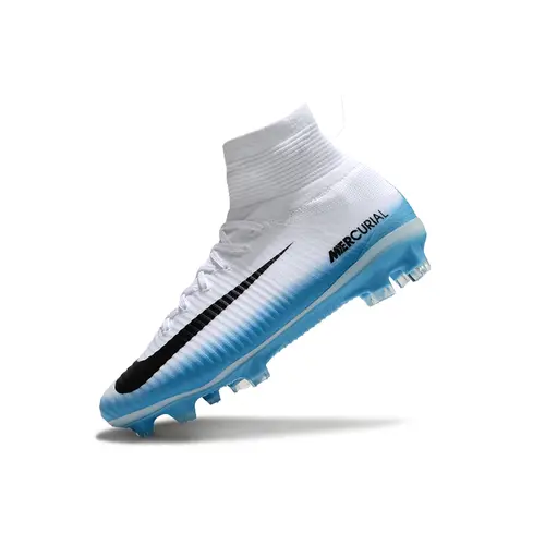 Chuteira Campo Nike Retrô Mercurial Superfly 5 FG Branca e Azul