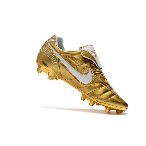 Chuteira Campo Nike Retrô Tiempo Legend 7 Elite FG Dourado e Branco R10