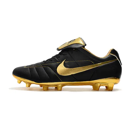 Chuteira Campo Nike Retrô Tiempo Legend 7 Elite FG Preta e Dourada R10
