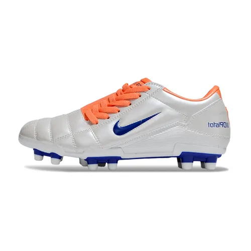 Chuteira Campo Nike Total 90 FG Branca, Laranja e Azul