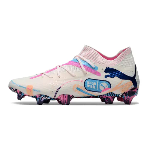 Chuteira Campo Puma Future 7 FG Branca, Azul e Rosa - Volume Up Pack