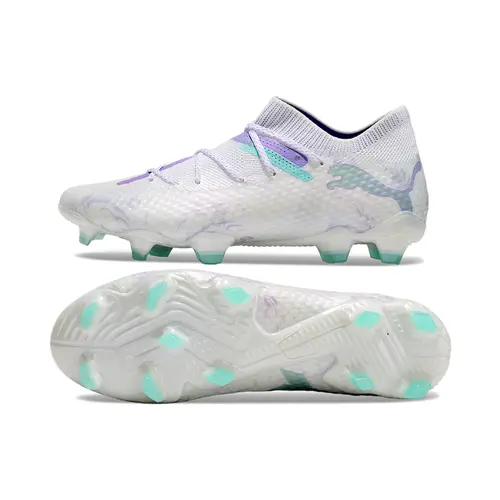 Chuteira Campo Puma Future 7 FG Branca, Verde e Roxo – Brilliance Pack