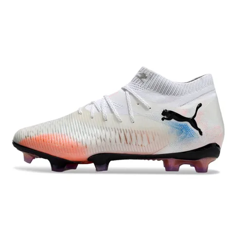 Chuteira Campo Puma Future 8 FG Branca, Laranja e Azul