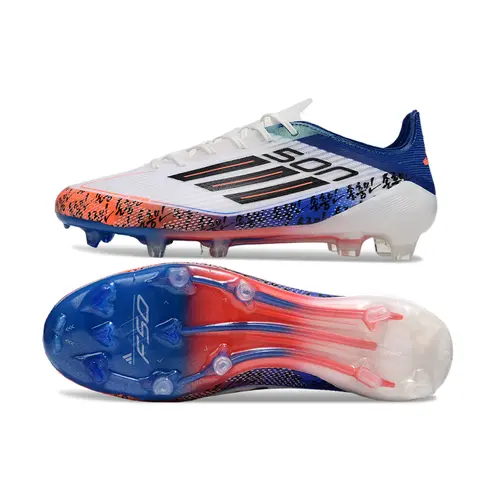 Chuteira Campo Adidas F50 FG Branca, Azul e Laranja "Son"