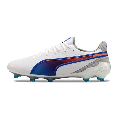 Chuteira Campo Puma King Ultimate FG Branca e Azul - Supercharge