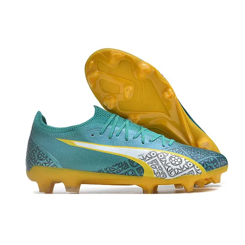 Chuteira Campo Puma Ultra Ultimate FG Azul e Amarela - Dream Factory
