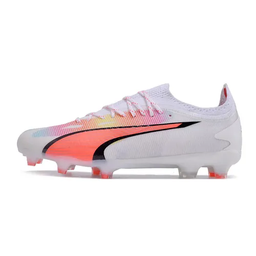 Chuteira Campo Puma Ultra Ultimate FG Branca e Vermelha - Breakthrough Pack