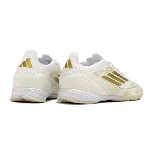 Chuteira Futsal Adidas F50 IC Branca e Dourada 