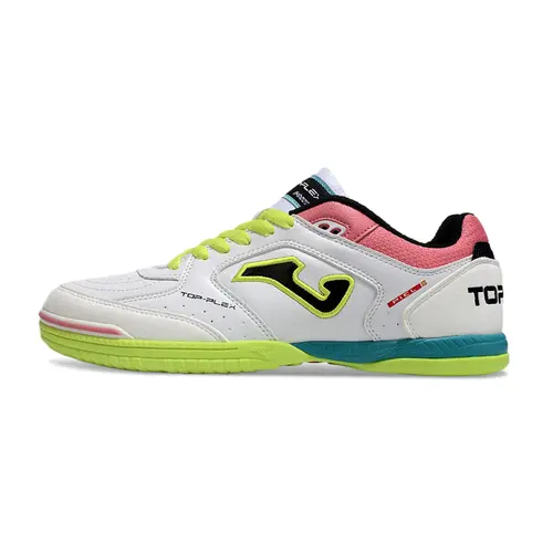 Chuteira Futsal Joma Top Flex Rebound IC Branca, Verde, Rosa e Azul