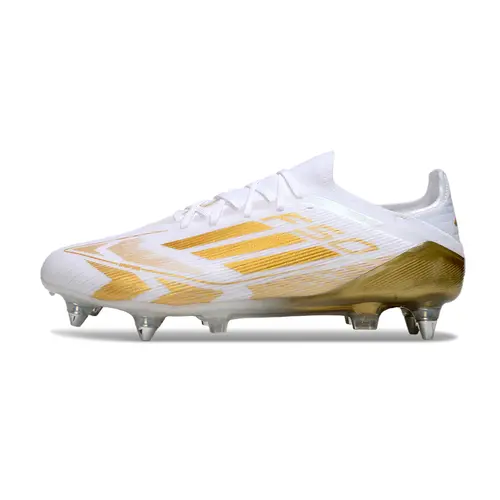 Chuteira Campo Adidas F50 Ponta de Aluminio Branca e Dourado
