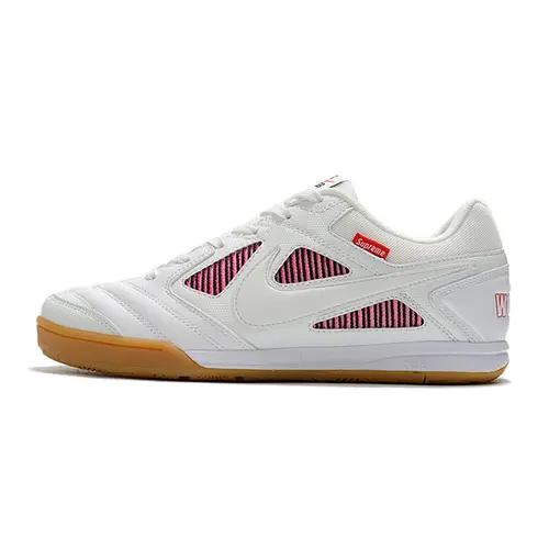 Chuteira Futsal Supreme x Nike SB Gato IC Branca e Rosa