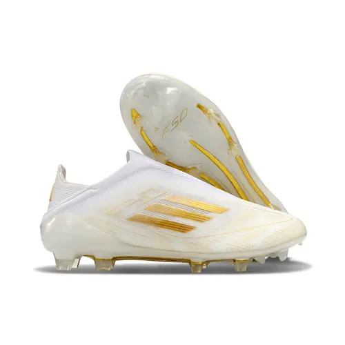 Chuteira Infantil Campo Adidas F50 TF Branca e Dourada 