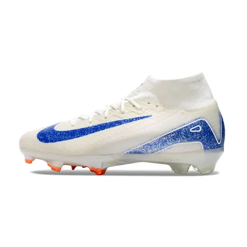 Chuteira Infantil Campo Nike Air Zoom Mercurial Superfly 10 Elite FG Branca, Azul e Laranja 