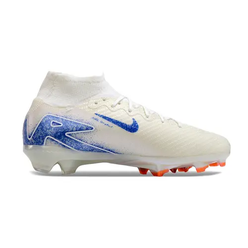 Chuteira Infantil Campo Nike Air Zoom Mercurial Superfly 10 Elite FG Branca, Azul e Laranja 