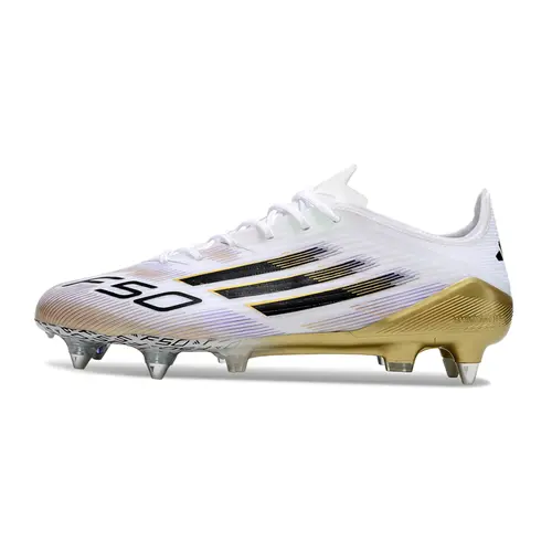 Chuteira Campo Adidas F50 Ponta de Aluminio Branco, Preto e Dourado