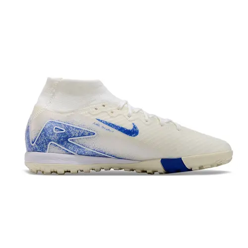 Chuteira Infantil Society Nike Air Zoom Mercurial Superfly 10 Elite TF Branca e Azul 