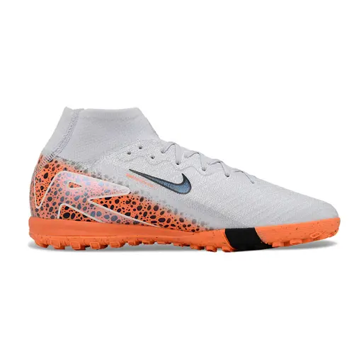 Chuteira Infantil Society Nike Air Zoom Mercurial Superfly 10 Elite TF Branca, Laranja e Preto 