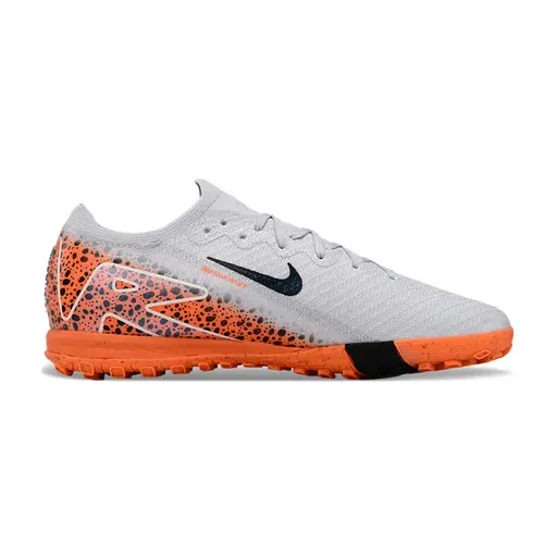 Chuteira Infantil Society Nike Air Zoom Mercurial Vapor 16 Elite TF Branca, Laranja e Preto 