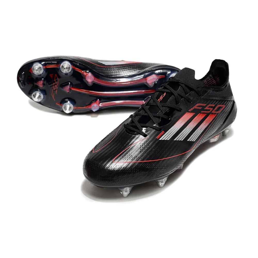 Chuteira Campo Adidas F50 | Ponta de Alumínio Preta e Vermelha