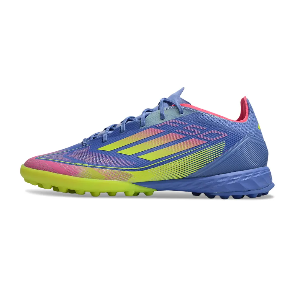 Chuteira Society Adidas F50 TF | Azul, Verde e Rosa