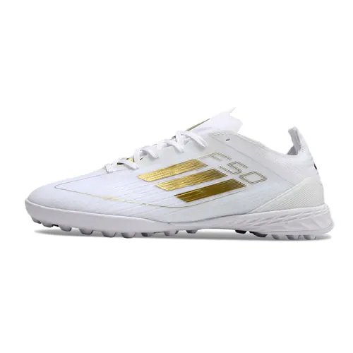 Chuteira Society Adidas F50 TF Branca e Dourado 